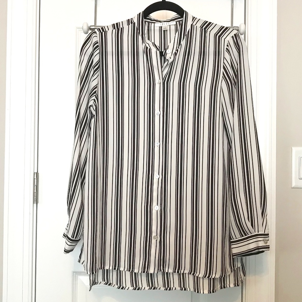 Spense Button Down Long-Sleeved Blouse, Black And… - image 1